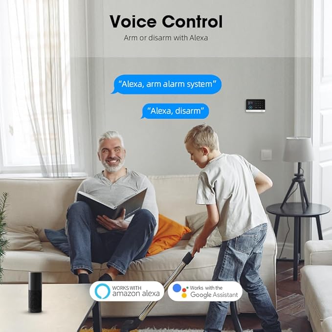 PGST Wireless Home Alarm System, 24-Piece Kit with Phone APP Alert, Door Sensor, Siren, Remote, Motion Detector, Compatible with Alexa (103-F)