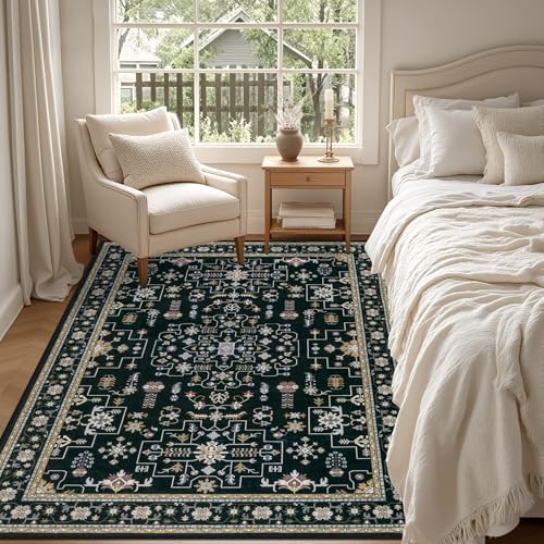 5x7 Area Rugs Living Room: Washable Vintage Rug for Bedroom Black - Image 4