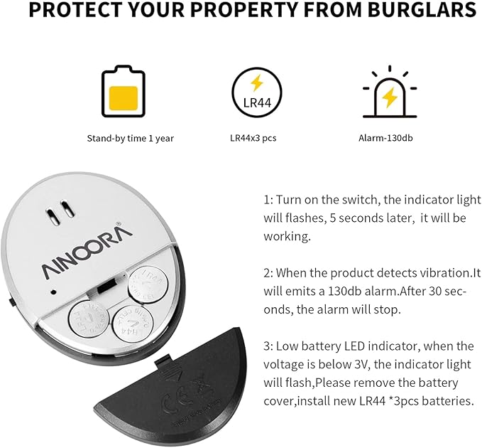 Window Alarm Sensors 4 Pack, Glass Break Sensor 130DB Loud Window Vibration Alarms, Burglar Intruder Entry Detector for Indoor Home Office Apartment & RV Security