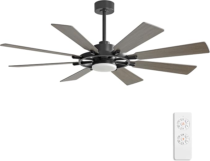 ELEHINSER 80 Inch Ceiling Fan with Lights and 3 Downrods, 8 Plywood Blades, 6-Speed Noiseless Reversible DC Motor, 3CCT, Windmill Ceiling fan for Kitchen Bedroom Living Room, Black and Grey