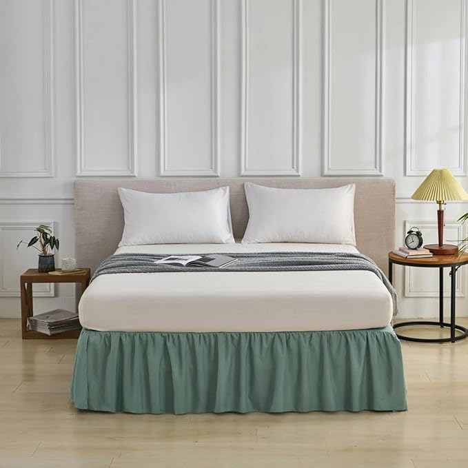 Bed Skirt Full Size Ruffled Bed Skirt with Split Corners, Full Bed Skirts 14 Inch Dropr with Platform, 14'' Full, Sage Green