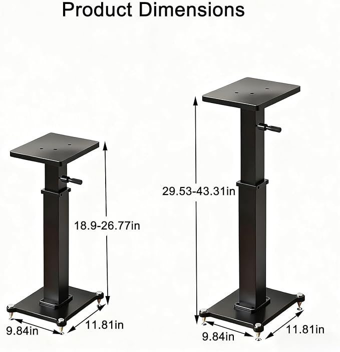 29.5-43.3in Height Adjustable Speaker Stands Pair up to 110lbs, Heavy Duty Bookshelf Speaker Stand Bookshelf Speaker Stand, Holds Bookshelf & Satellite Speaker Large Speaker (Black)