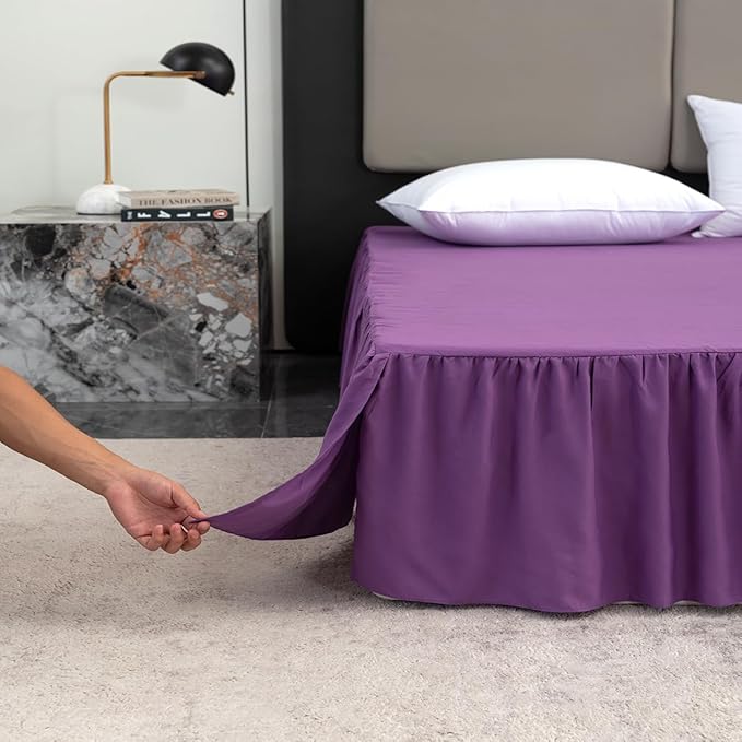 Bed Skirt King Size Ruffled Bed Skirt with Split Corners, 12 Inch Drop Dust Ruffle Bed Skirts with Platform, Grape