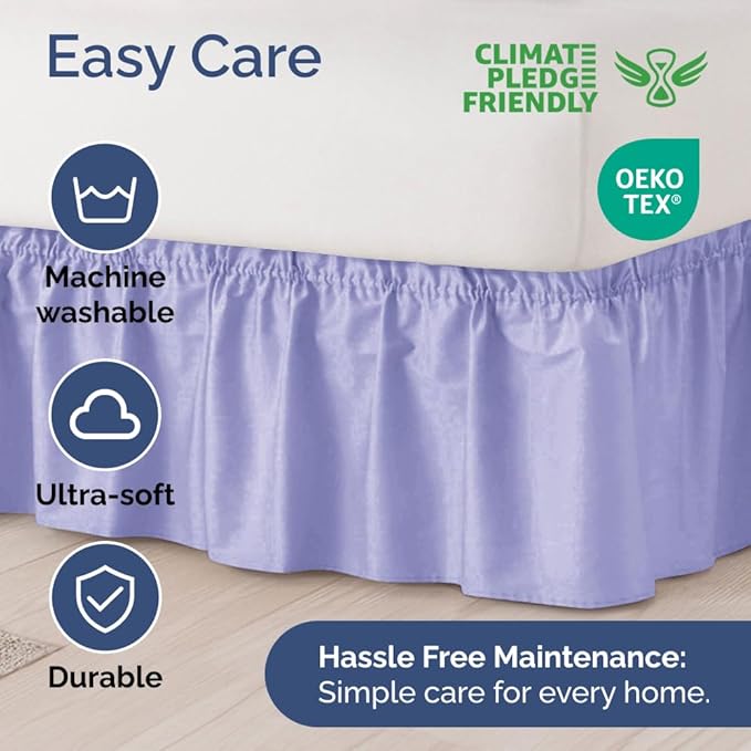 Wrap Around Dust Ruffle Bed Skirt - Lavender - for Full Size Beds with 15 Inch Drop - Easy Fit Elastic Strap - Adjustable Pleated Bedskirt w/Brushed Fabric Wrinkle Free - for Women, Men, Kids & Teens