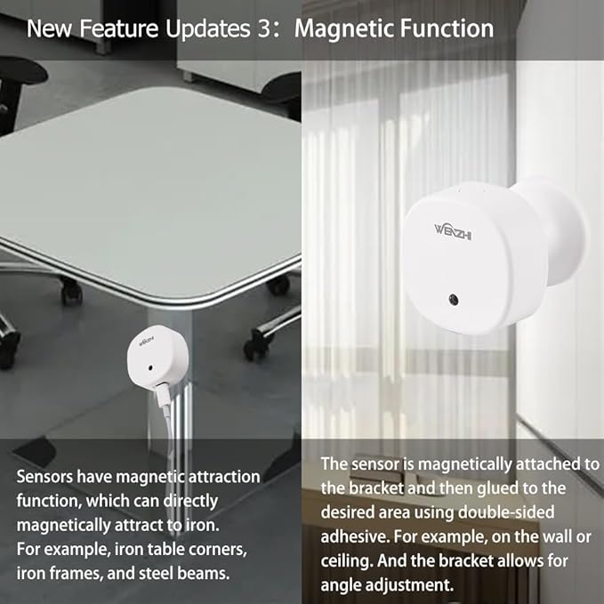 Presence Sensor, WenzhiIoT Smart Motion Sensor Zigbee 5.8 GHz Radar MmWave Presence Sensor Movement Body Motion Detection with illuminance Tuya Smart Life Home Assistant
