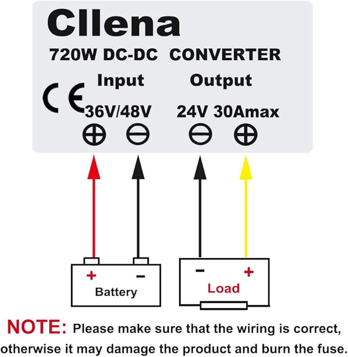 Cllena DC 36V 48V to 24V Converter Voltage Reducer 30A 720W Waterproof DC Step Down Converter Buck Transformer