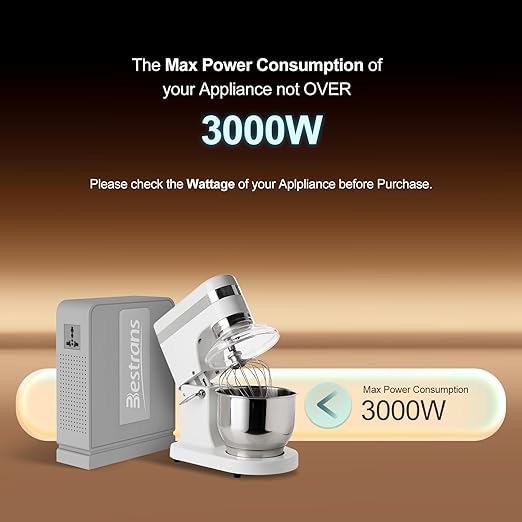 BESTRANS 3000W Step Up Transformer 110v to 220v Converter, Heavy Duty Voltage Converter 110v-120v to 220v-240v with Dual Outlets, Overload Protection & Ultra-Quiet for Home Appliances, Light Grey