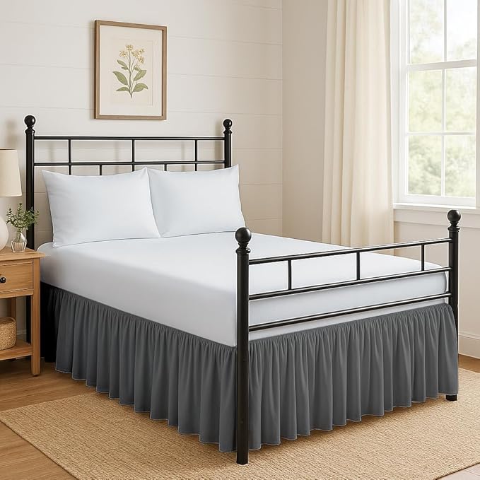Ruffled Bed Skirt Split Corners with Platform, Tailored Fit Hotel Quality Wrinkle Free Ultra-Soft Microfiber Dust Ruffle, Upto 24 Inch Drop, Full XL, Dark Grey