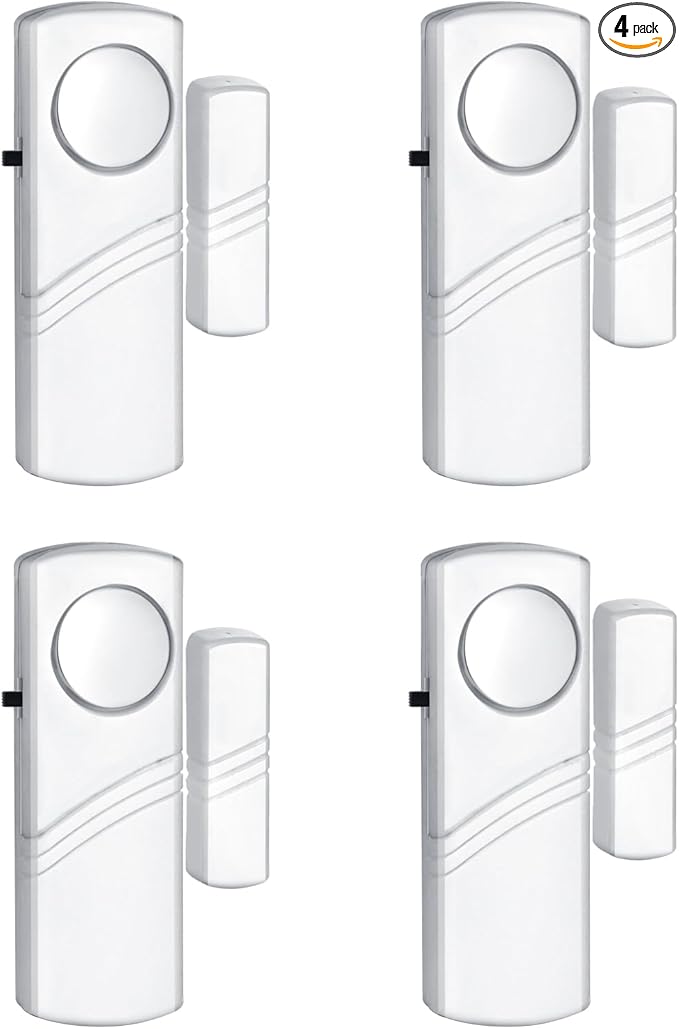 Security Door Window Alarm, Wireless Sensor Door Window Burglar Alarm, Door Alarms for Kids Safety, Easy Installation Doorbell Alarms for Office House Window Pool (4 Pack)