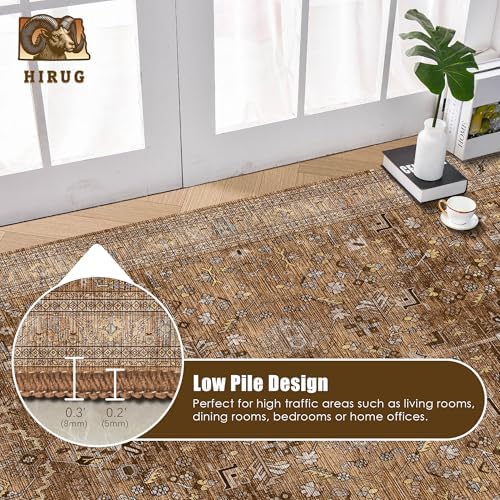 Washable Area Rug 5' x 7' Vintage Traditional Persian Mat - Foldable Distressed Non-Slip Machine Washable Carpet for Living Room Bedroom Kitchen Home Decor - Bronze and Ivory - Image 5