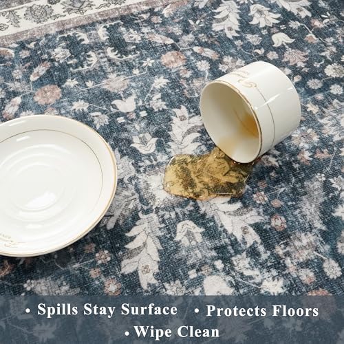 2x6ft Washable Hallway Carpet Runner – Non-Skid Floor Runner Rug for Kitchen Indoor Entryway Bedroom Bathroom Bedside – Boho Vintage Soft Low-Pile Area Rug (Blue,2x6) - Image 6