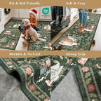 Holiday Christmas Rugs Kitchen Sets of 3, Green Washable Throw Kitchen Mat Low Pile Soft Non-Slip with Rubber Backing for Sink Floor Mat ＆ Hallway, Entryway - Image 5