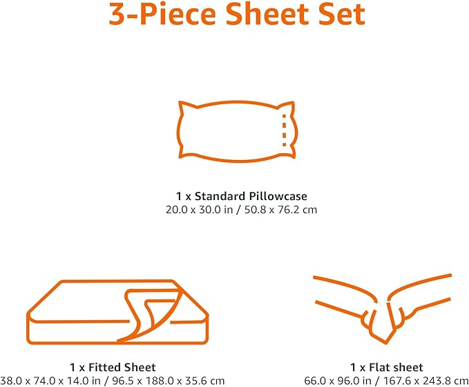 Amazon Basics Lightweight Super Soft Easy Care Microfiber 3 Piece Bed Sheet Set With 14-inch Deep Pockets - Twin, Dusty Blue Pinstripe,Printed