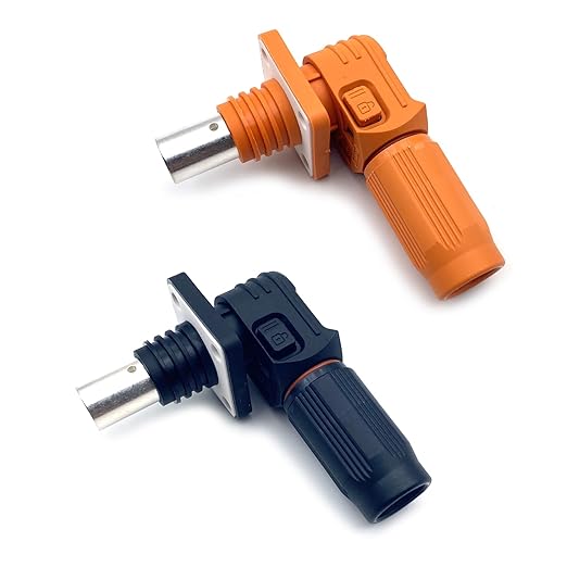 250A Battery Energy Storage Connector, 70mm² High Current Connectors IP67 Waterproof Crimping Wiring Power Adapter Quick Plug Terminal Right Angle Plug and Socket (1500V Black+Orange)