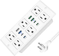 VILONG 14 in 1 Recessed Power Strip with PD 45W USB-C, Flush Mounted Drawer Outlet, 6 Outlets & 8 USB Ports, 45° Flat Plug, 6FT Extension Cord, Conference Desktop Built in Power Strip(White)