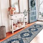 Hallway Washable Runner Rug - 2x10 Kitchen Rugs Entryway Rug Runner Vintage Soft Floor Mat Non Slip Indoor Farmhouse Carpet for Bathroom Living Room Bedroom (2 X 10, Blue) - Image 2