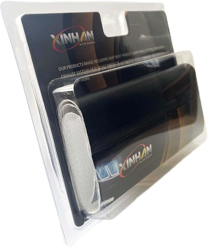 Xinhan (Silver,Black) Aluminum and Fiberglasss Heat Shielding Universal Starter Heat Shield 7 X 24in and 5.5 x 17in Wrap Self Attaching (Black, 7IN x 24IN)