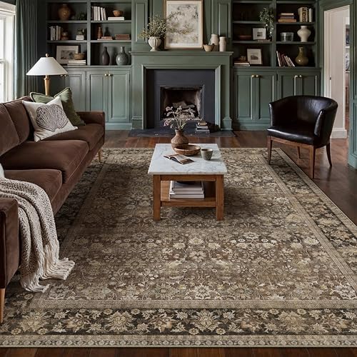 HUGEAR 6x9 Brown Vintage Floral Washable Area Rug for Living Room - Image 3