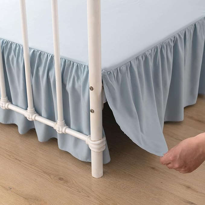 Bed Skirt King Size Ruffled Bed Skirt with Split Corners, 18 Inch Drop Dust Ruffle Bed Skirts with Platform, Gathered Style, 100% Microfiber, Grayish Blue