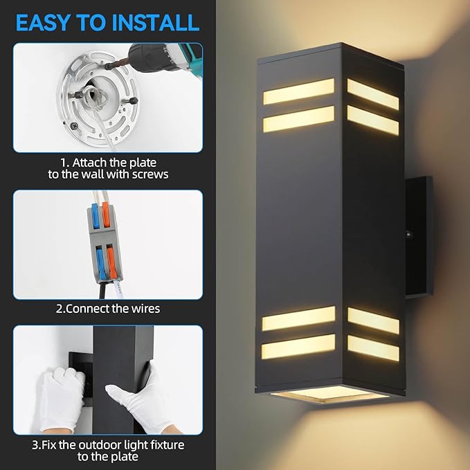 Zinola Dusk to Dawn Outdoor Lighting 2 Pack, Modern Outdoor Wall Lights Black Exterior Lighting Fixtures Wall Mount with E26 Base, Waterproof Sconce Outside Lights for House Porch, Bulbs Included