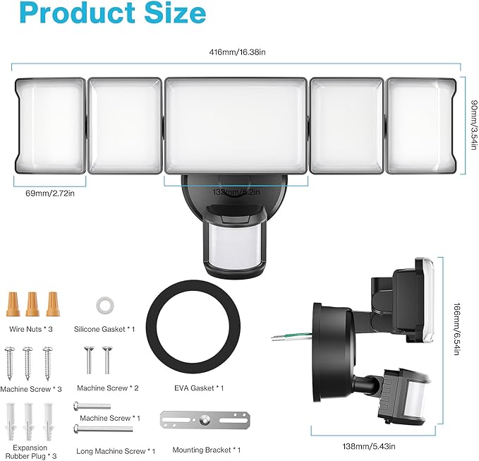 Olafus 130W Motion Sensor Outdoor Lights, 13000LM 2 Pack Motion Sensor Flood Light, Dusk to Dawn Outdoor Lighting, IP65 Waterproof Motion Detector Lights for Outside, Black