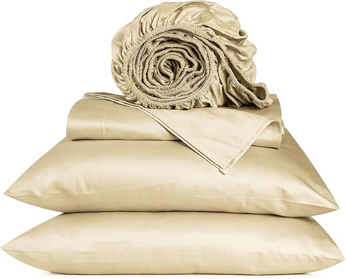 URBANHUT 800 Thread Count 100% Cotton King Size Sheets, Luxury 4 Piece King Bedsheets, Hotel Sheets Sateen Finish - Better Than Egyptian, 16" Elasticized Deep Pocket - Sand