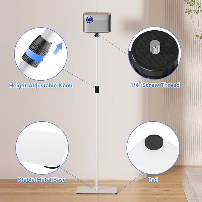 suptek Projector Stand 360°Swivel, Height Adjustable 36.6-46.8inch, Mini Projector Mount Bracket, Compatible with Home Office Video Vlog DVR Camera, PR001FW