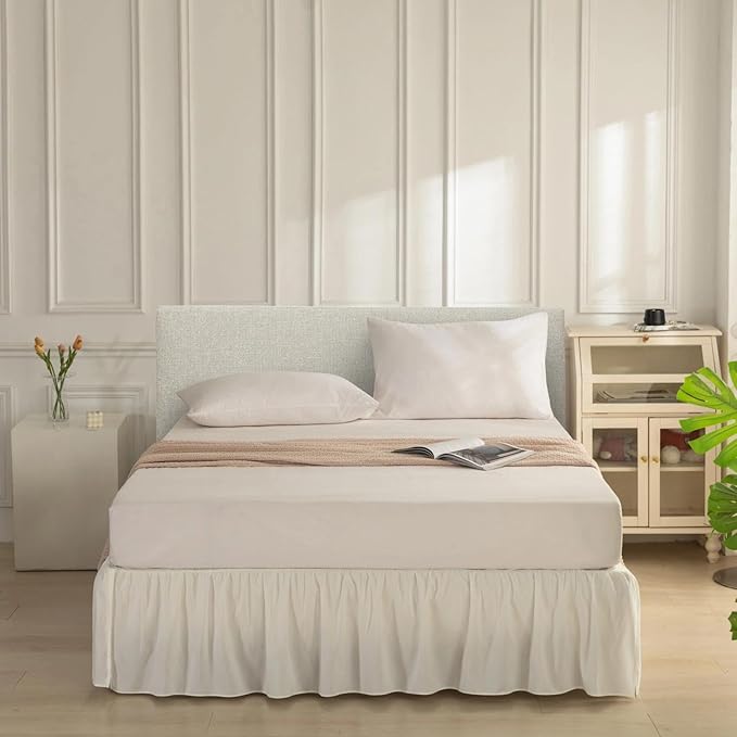 Bed Skirt Twin Size Ruffled Bed Skirt with Split Corners, Ivory Bed Skirts 16 Inch Drop, Bed Skirting with Platform, 16'' Twin