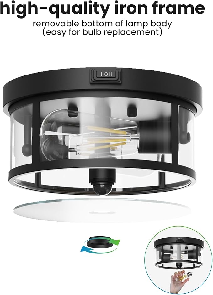 2Pack Outdoor Ceiling Light with Motion Sensor 9.3in - Porch Lights Outdoor, E26 Base, Flush Mount, 360° Detection, 3 Modes (Auto/Dusk to Dawn/Always-on), Farmhouse Ceiling Light for Porch, Entryway