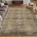 Washable Area Rug 5' x 7' Vintage Traditional Persian Mat - Foldable Distressed Non-Slip Machine Washable Carpet for Living Room Bedroom Kitchen Home Decor - Mocha and Taupe by Unknown