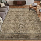 Washable Area Rug 5' x 7' Vintage Traditional Persian Mat - Foldable Distressed Non-Slip Machine Washable Carpet for Living Room Bedroom Kitchen Home Decor - Mocha and Taupe by Unknown
