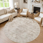 Round Area Rug Living Room: 6ft Neutral Washable Carpet Rug Brown by Luxturiy