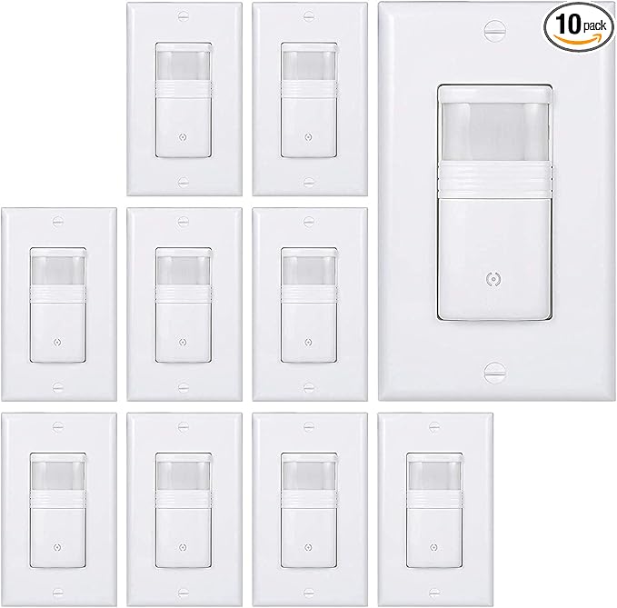 EverElectrix 10 Pack Motion Sensor Light Switch, Neutral Wire Required, Single Pole Only (Not 3-Way), Indoor in-Wall Occupancy Sensor with Wall Plate, Adjustable Timer, Title 24, UL Certified, White