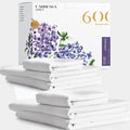 Carressa Linen 100% Egyptian Cotton Queen Sheet Set - 600 Thread Count Egyptian Cotton Queen Sheets Set (4 PC, Crisp White), Ultra Soft, Cooling, 16" Deep Pocket Sateen Weave Luxury Hotel Bed Sheet