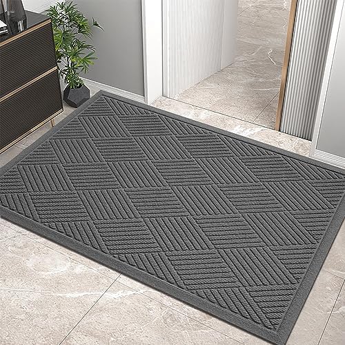 HIYARD Sturdy Front Door Mat, Absorbent Muddy Dirt Resist Welcome Door Mats Outdoor Indoor, Stain and Fade Resistant, Non-Slip Rubber Backing Low Profile Doormat for Entryway, 36×24, Charcoal by HIYARD