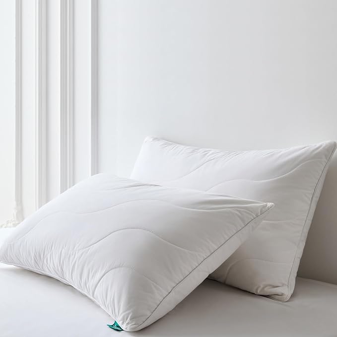Three Geese White Goose Feather Down Pillows Queen Size Set of 2-100% Cotton, Medium Firm,Soft Support