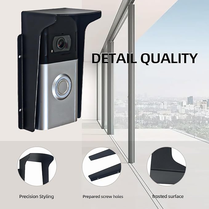 Doorbell Rain Cover Weatherproof,Anti Glare Sun Shade Protection,Fingerprint Lock Waterproof Cover,Black Metal Outdoor Access Control Keypad Cover, Compatible with Ring/Google/Arlo/Kasa/Eufy/Kamep