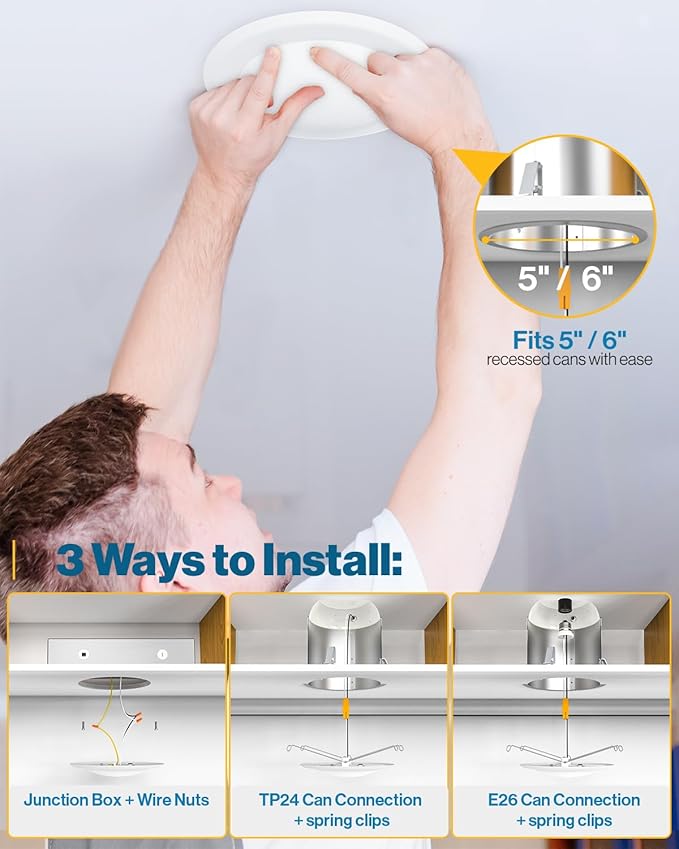 Sunco LED Disc Lights Ceiling 6 Inch, Flush Mount Disk Light, Recessed Can Lighting, 1050 LM, 15W (75W Equivalent), 5000K Daylight, Dimmable, Damp Rated ETL 4 Pack.
