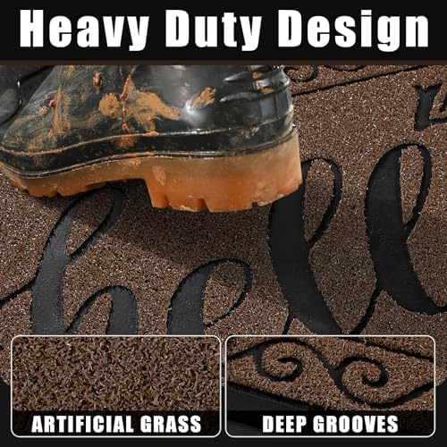 Yimobra Welcome Mats for Front Door 36x24, Heavy Duty Waterproof Outdoor Door Mat Outside Entrance, Non-Slip Low Profile Indoor Entryway Mat for Garage Patio, Coffee - Image 2