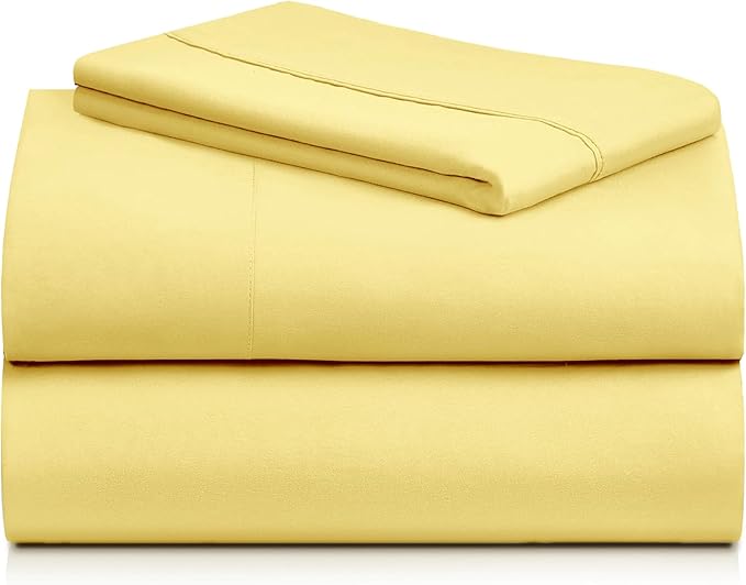 LuxClub 3 PC Twin XL Sheet Set, Deep Pockets Wrinkle Free Cooling Bed Sheets Hotel Bedding for Women, Men, Kids & Teens, Includes 1 Fitted Sheet, 1 Flat Sheet and 1 Pillowcase-Silky Soft Lemon