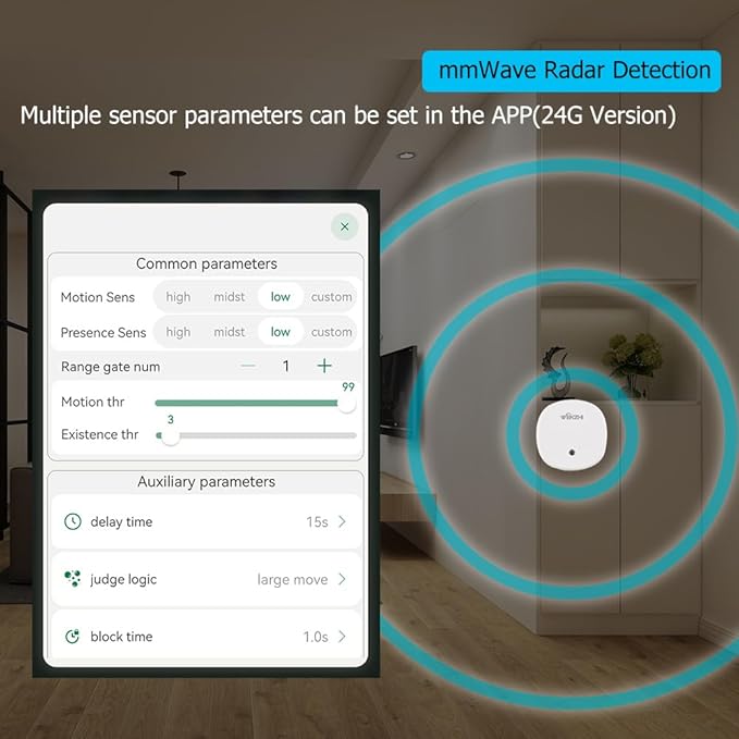 Presence Sensor, WenzhiIoT Smart Motion Sensor Zigbee 24 GHz Radar MmWave Presence Sensor Movement Body Motion Detection with illuminance Tuya Smart Life Home Assistant