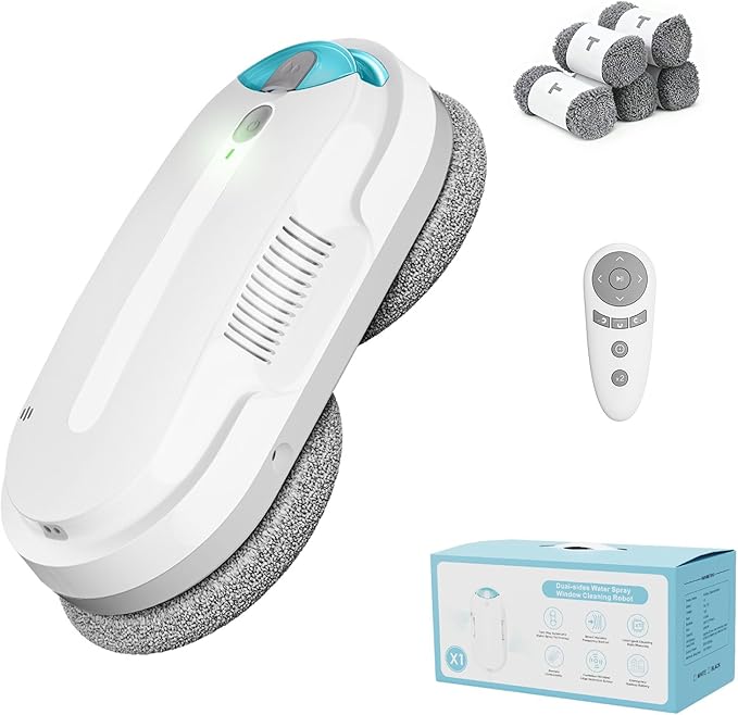 HIXZAP Smart Window Cleaning Robot with bidirectional ultrasonic Spray & 85ml Tank - Automatic Edge Detection, 2400-3200pa Strong Suction, Anti-Drop Protection for Effortless Cleaning