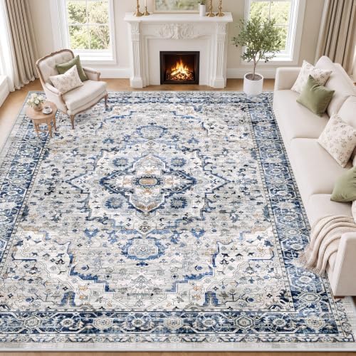 SameBed 8x10 Area Rug Living Room, Vintage Washable Carpet Light Blue by SameBed