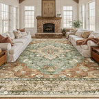 RELEANY Washable Area Rug, Large 10'x14', Brick/Brown/Green - Image 2