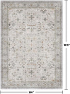 Boho Living Room Rug 7x10 - Washable Light Gray & Sage Area Rug for Dining Under Table, Low Pile Non-Slip Large Bedroom Carpet, Modern Eclectic Geometric Neutral Floral Décor - Image 2