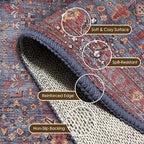 Washable Area Rug 4' x 6' Vintage Traditional Persian Mat - Foldable Distressed Non-Slip Machine Washable Carpet for Living Room Bedroom Kitchen Home Decor - Indigo and Crimson - Image 6
