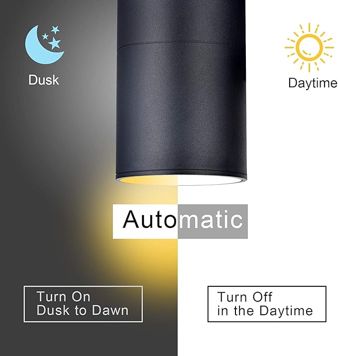 rosykite Outdoor Wall Light,Bling Dusk to Dawn Exterior Lighting with Sensor - ETL Listed,Aluminum Waterproof Wall Mount Cylinder Design - Up Down Light Fixture for Porch, Backyard and Patio (2 Pack)