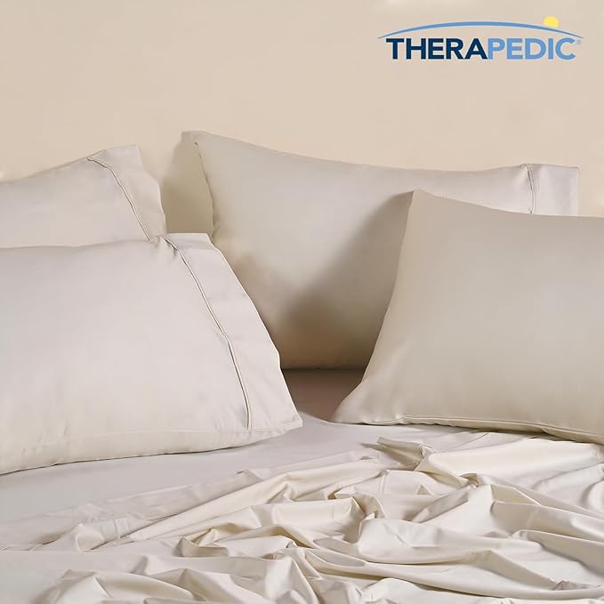 Therapedic 1000TC King 6-Piece Sheet Set - 100% Organic Rayon Derived from Bamboo Blend with Cooling Fiber, Ideal for Hot Sleepers - 16" Deep Pocket Fitted Sheet, Bonus Pillowcases - Ivory