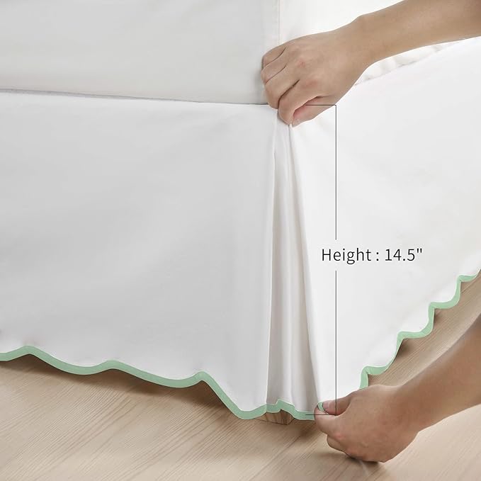 HIG Off-White Chic Twin XL Bed Skirt - Easy Fit Scallop Edge Pleated Bedskirts, 14 Inch Drop Anti-Slip Dust Ruffle, Thick Fabric for Enhanced Privacy, Pre-Washed for Long-Lasting Use(N60022)