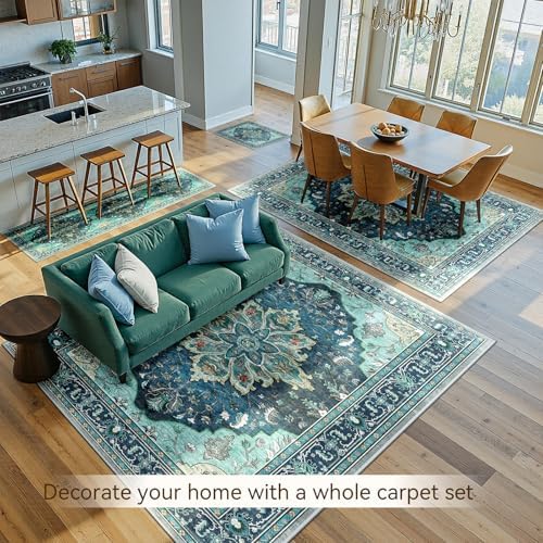 RELEANY Washable Area Rug, 8'x10', Teal - Image 4